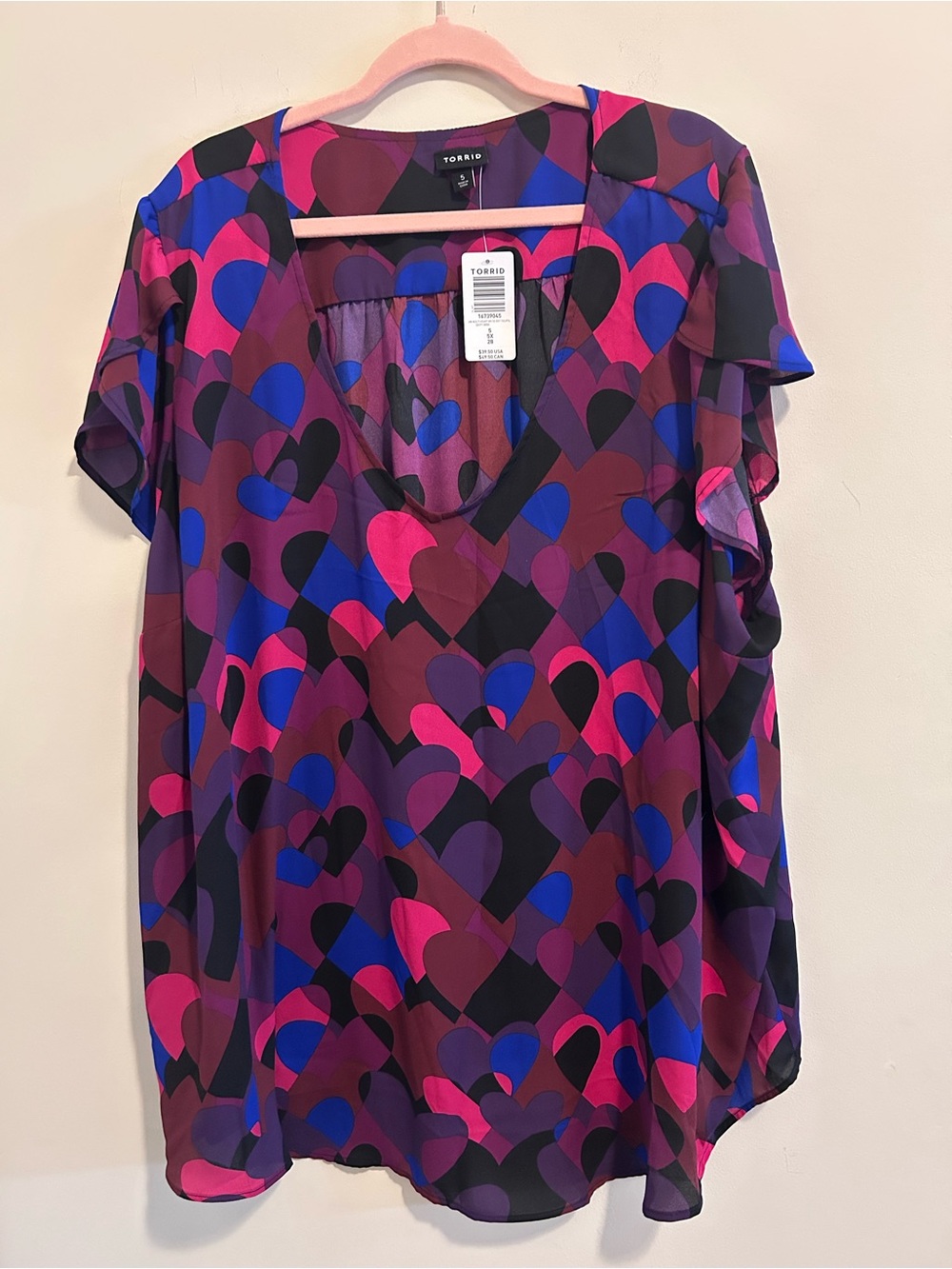 torrid Purple & Pink Heart-Print V-Neck Blouse